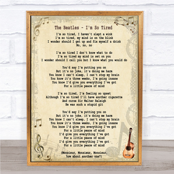 The Beatles I'm So Tired Song Lyric Quote Print