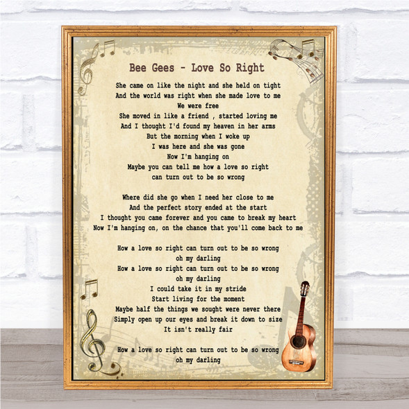 Bee Gees Love So Right Song Lyric Quote Print