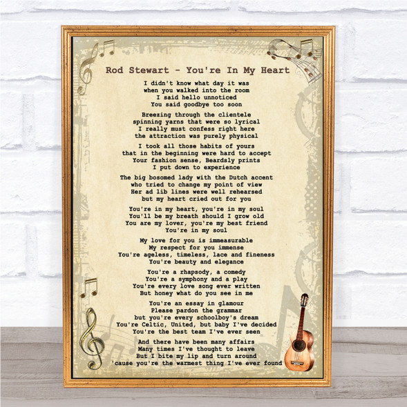 Rod Stewart - You're In My Heart Song Lyric Guitar Quote Print