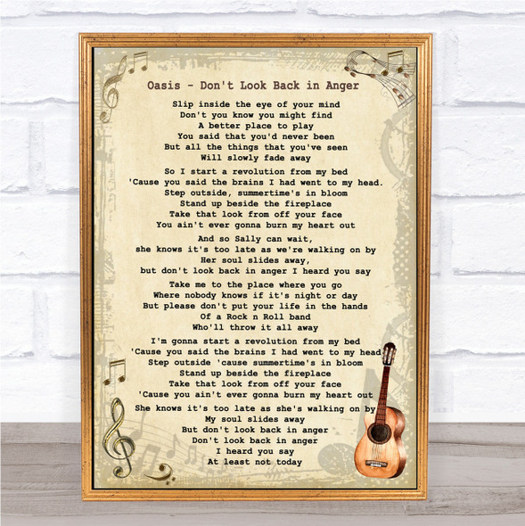 Oasis Don't Look Back in Anger Song Lyric Vintage Quote Print