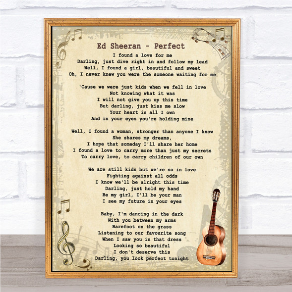 Ed Sheeran Perfect Song Lyric Vintage Quote Print