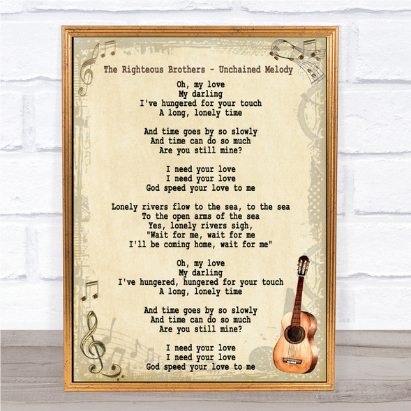 The Righteous Brothers Unchained Melody Song Lyric Vintage Quote Print