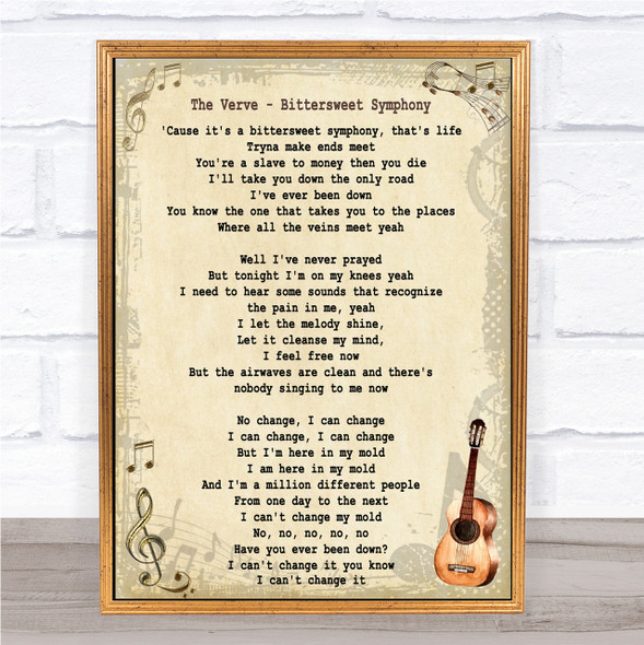 The Verve Bittersweet Symphony Song Lyric Vintage Quote Print