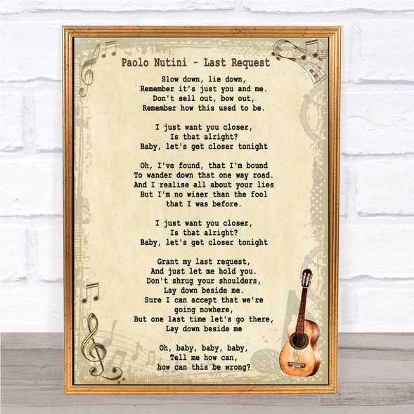 Paolo Nutini Last Request Song Lyric Vintage Quote Print