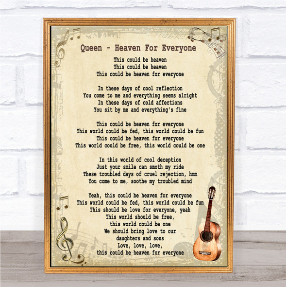 Queen Heaven For Everyone Song Lyric Vintage Quote Print
