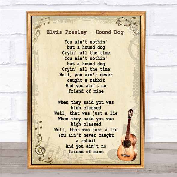 Elvis Presley Hound Dog Song Lyric Vintage Quote Print