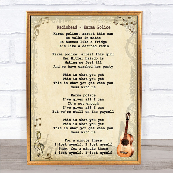 Radiohead Karma Police Song Lyric Vintage Quote Print