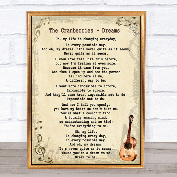 The Cranberries Dreams Song Lyric Vintage Quote Print