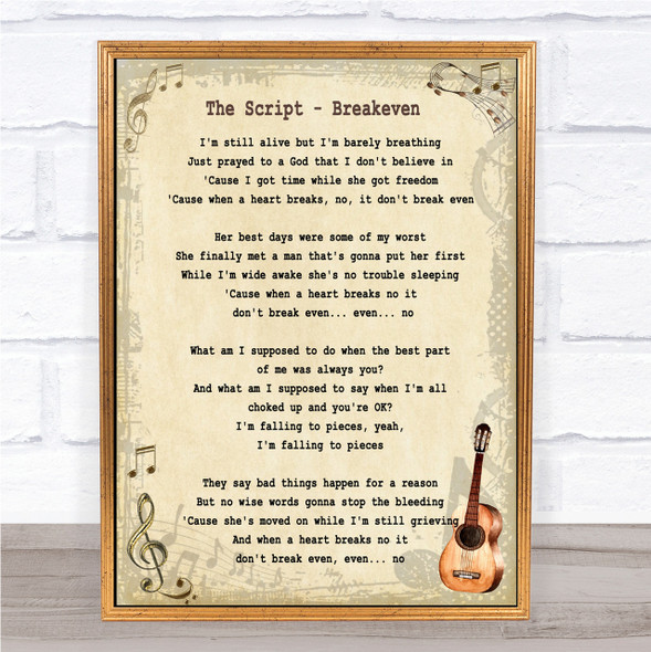 The Script Breakeven Song Lyric Vintage Quote Print