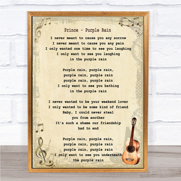 Prince Purple Rain Song Lyric Vintage Quote Print