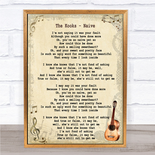 The Kooks Naive Song Lyric Vintage Quote Print