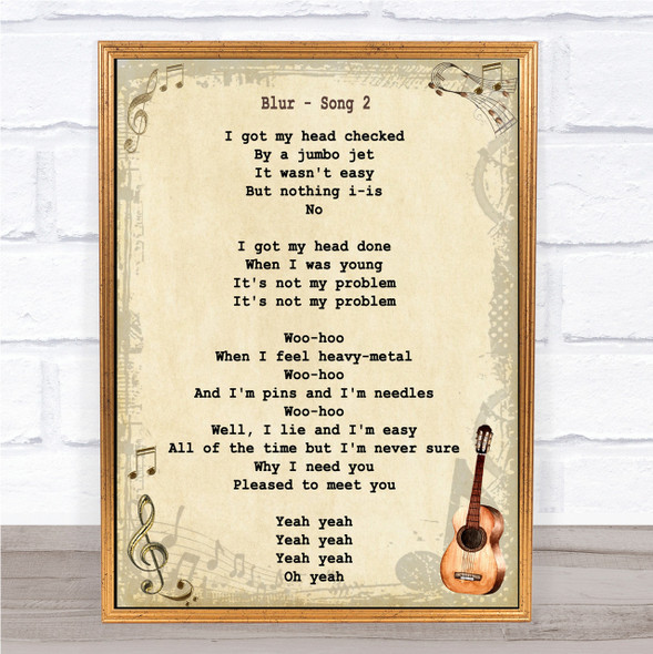 Blur Song 2 Song Lyric Vintage Quote Print