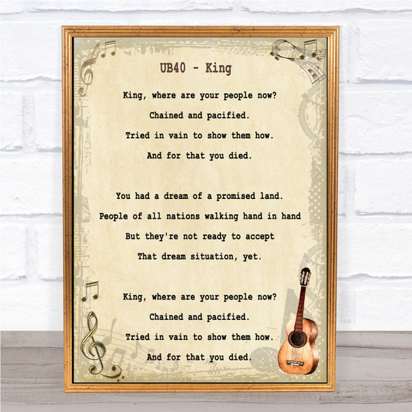 UB40 King Song Lyric Vintage Quote Print
