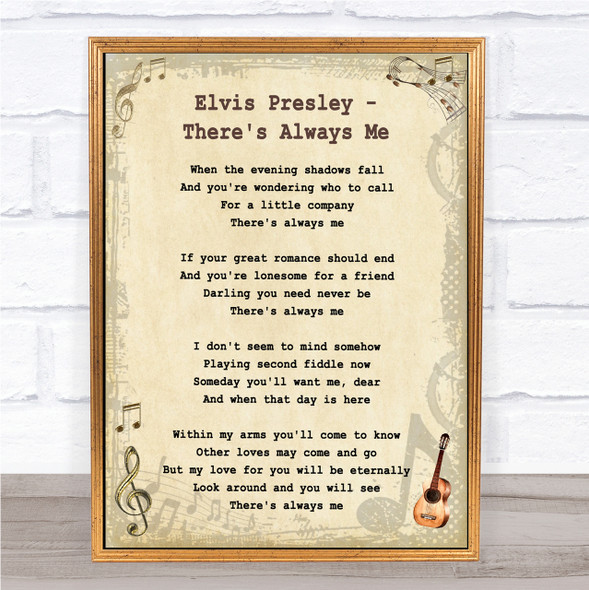 Elvis Presley There's Always Me Vintage Guitar Song Lyric Quote Print
