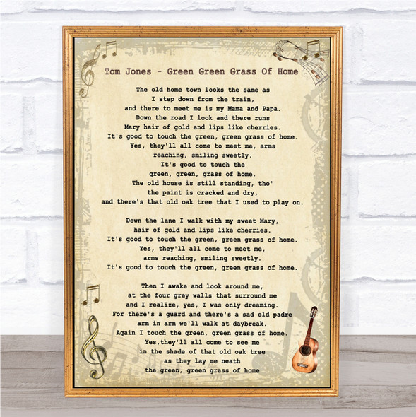 Tom Jones Green Green Grass Of Home Vintage Guitar Song Lyric Quote Print