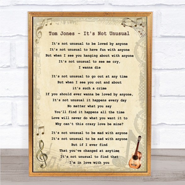 Tom Jones It's Not Unusual Vintage Guitar Song Lyric Quote Print