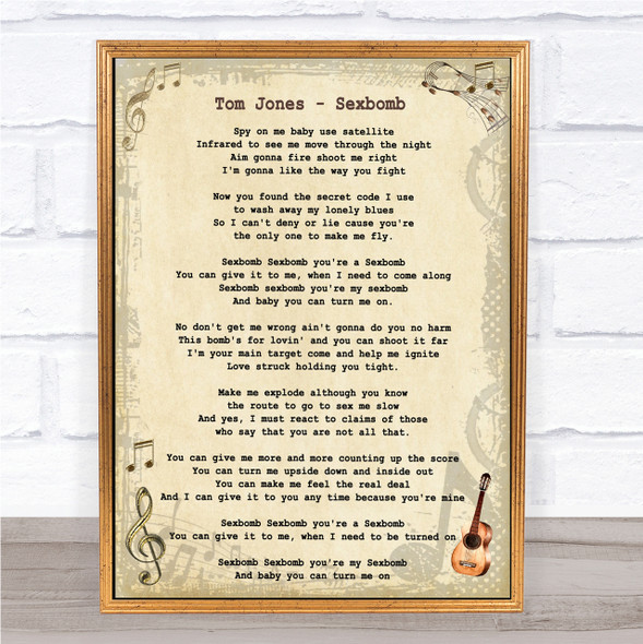 Tom Jones Sexbomb Vintage Guitar Song Lyric Quote Print