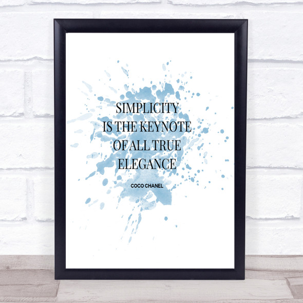 Coco Chanel Simplicity Inspirational Quote Print Blue Watercolour Poster