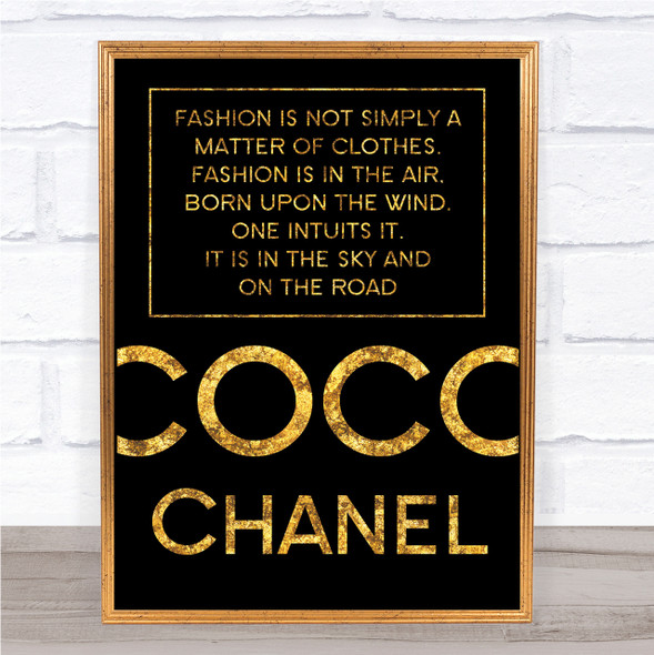 Black & Gold Coco Chanel Fashion Not Clothes Quote Wall Art Print