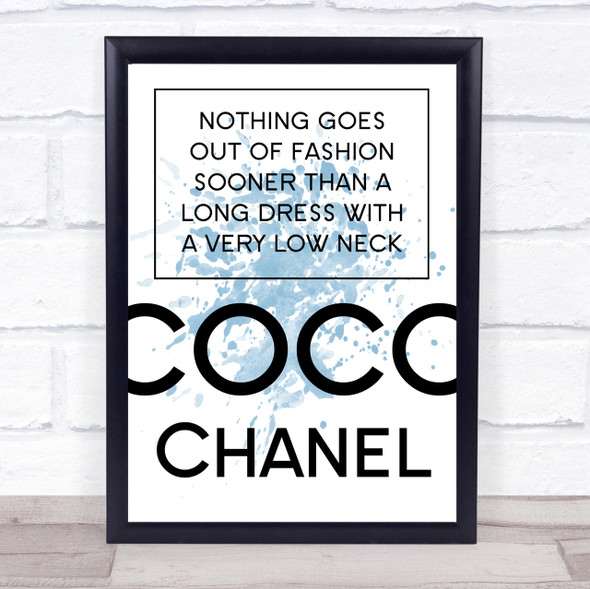 Blue Coco Chanel Long Dress Low Neck Quote Wall Art Print