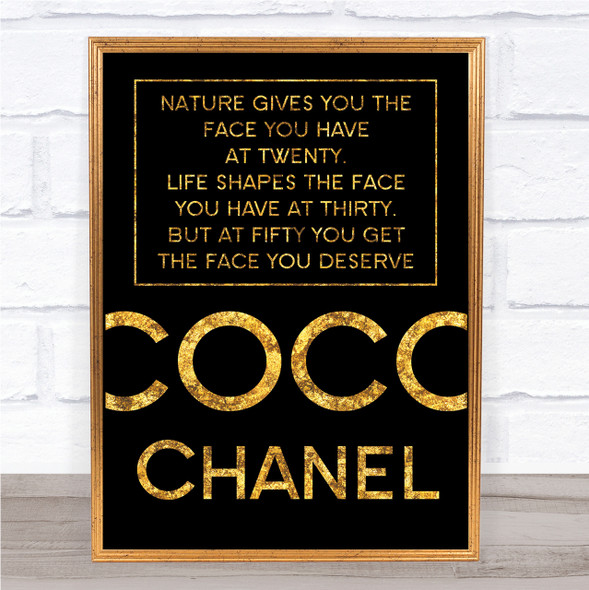 Black & Gold Coco Chanel The Face You Deserve Quote Wall Art Print