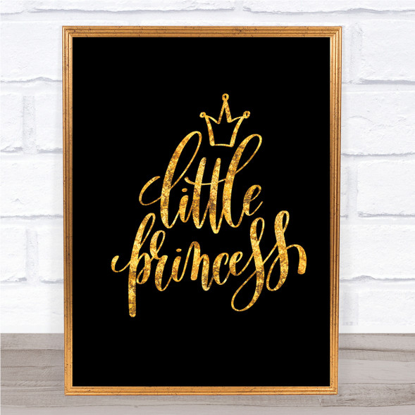 Little Princess Quote Print Black & Gold Wall Art Picture