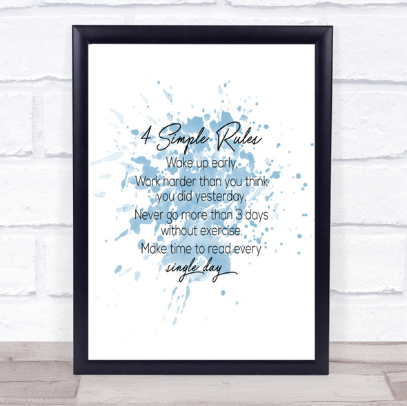4 Simple Rules Inspirational Quote Print Blue Watercolour Poster