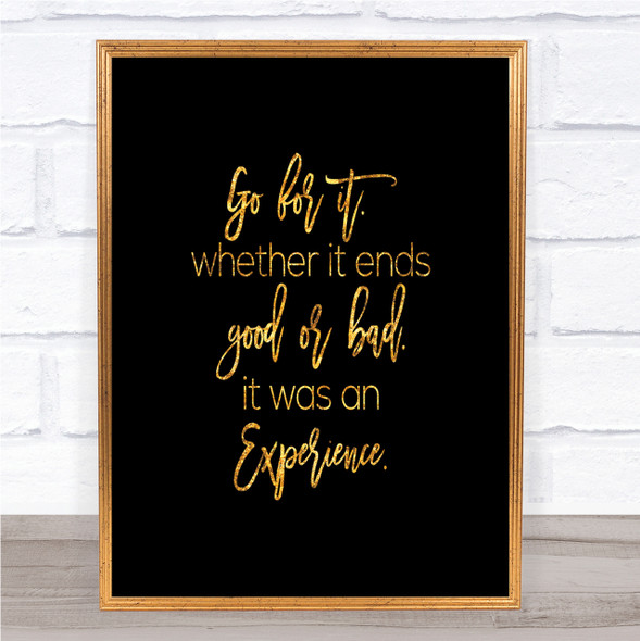 Go For It Quote Print Black & Gold Wall Art Picture