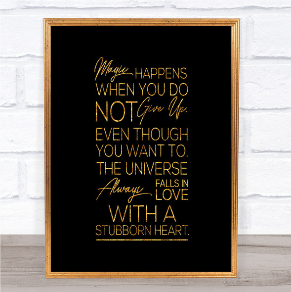 Magic Happens Quote Print Black & Gold Wall Art Picture