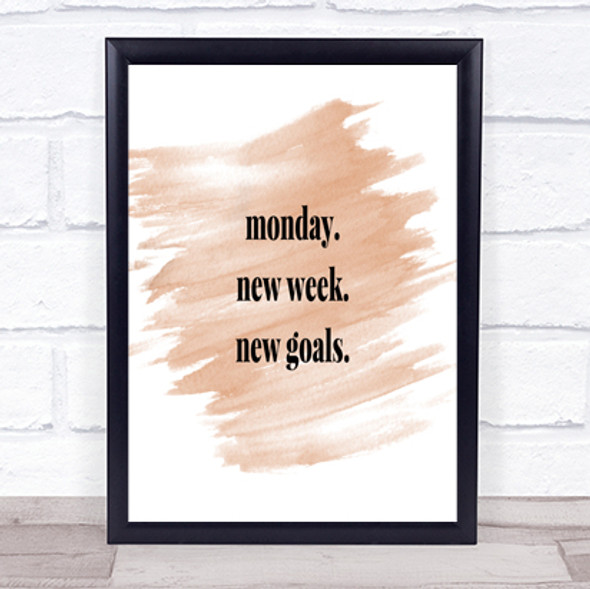 Monday New Week New Goals Quote Print Watercolour Wall Art