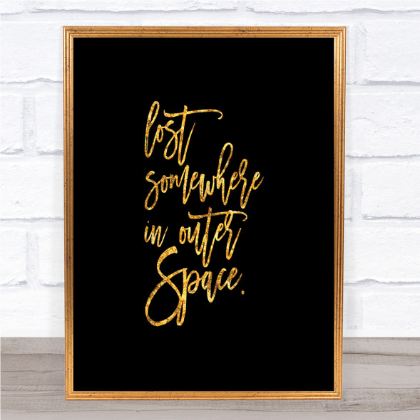 Outer Space Quote Print Black & Gold Wall Art Picture