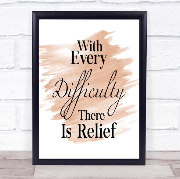 With Every Difficulty Quote Print Watercolour Wall Art