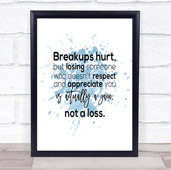 Breakups Hurt Inspirational Quote Print Blue Watercolour Poster