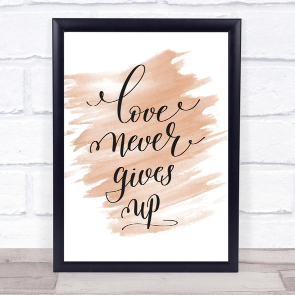 Love Never Gives Up Quote Print Watercolour Wall Art