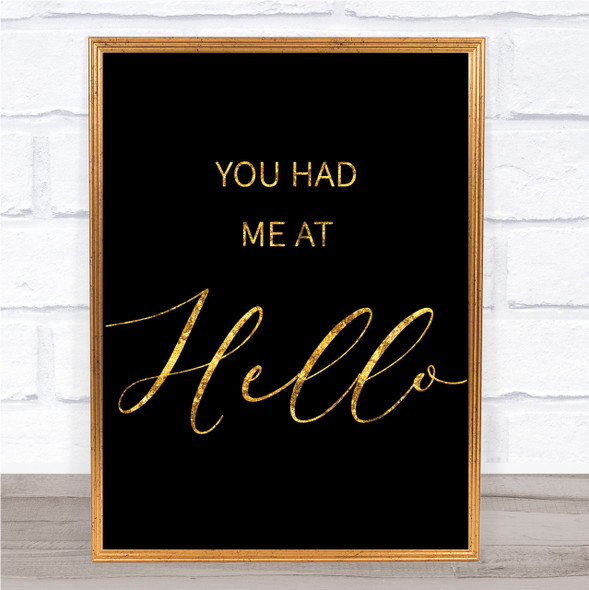 Black & Gold Movie Film You Had Me At Hello Jerry Maguire Quote Wall Art Print