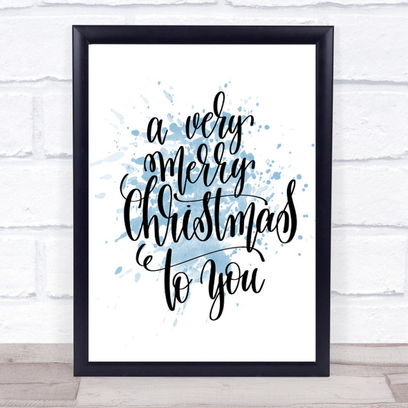Christmas Ha Very Merry Inspirational Quote Print Blue Watercolour Poster