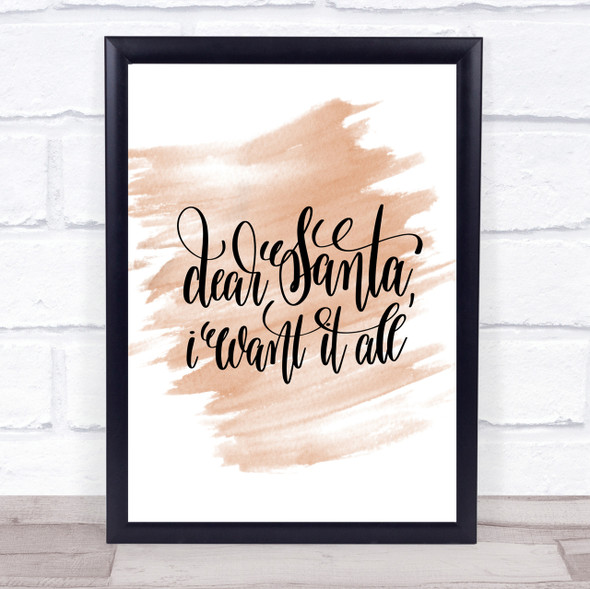 Christmas I Want It All Quote Print Watercolour Wall Art