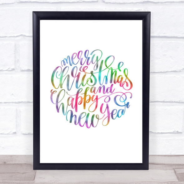 Christmas Merry Xmas Happy New Year Rainbow Quote Print