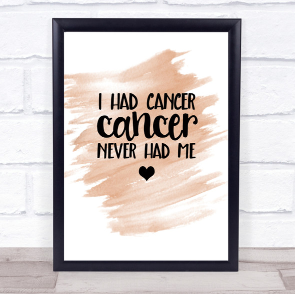 I Had Cancer Cancer Never Had Me Quote Print Watercolour Wall Art