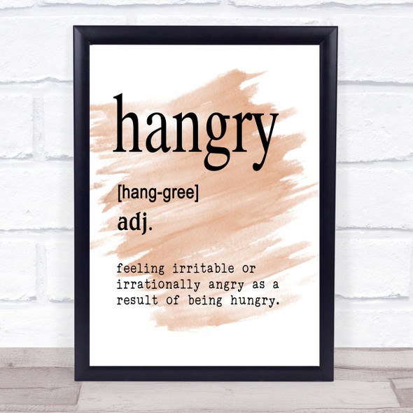 Word Definition Hangry Quote Print Watercolour Wall Art