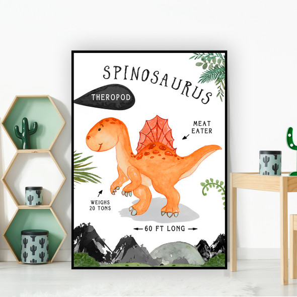Spinosaurus Dinosaur Facts Children's Nursery Kids Wall Art Print
