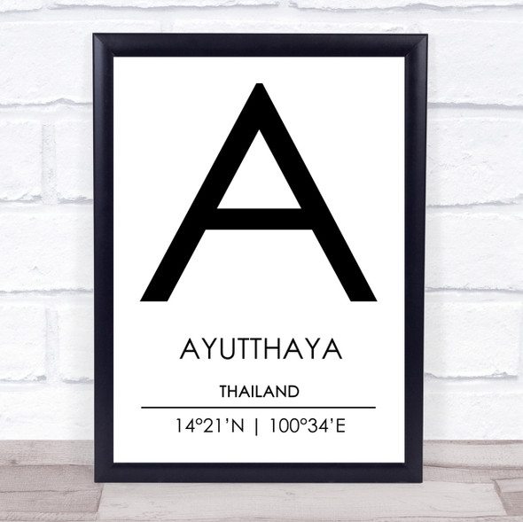 Ayutthaya Thailand Coordinates Travel Print