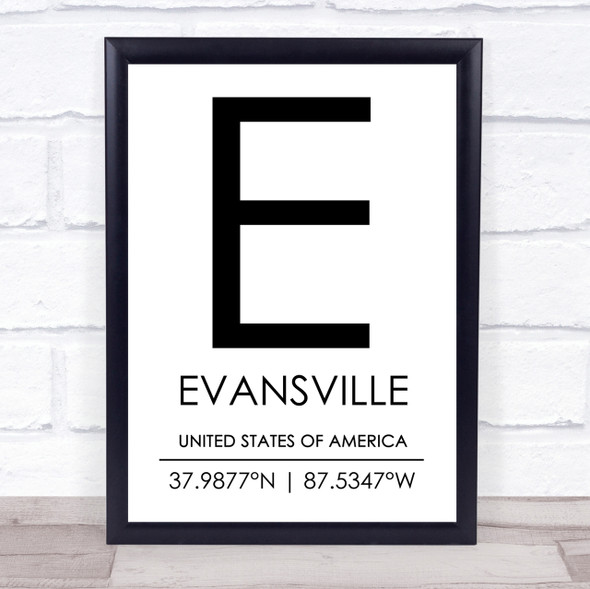 Evansville United States Of America Coordinates Travel Quote Print