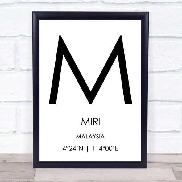 Miri Malaysia Coordinates World City Travel Print