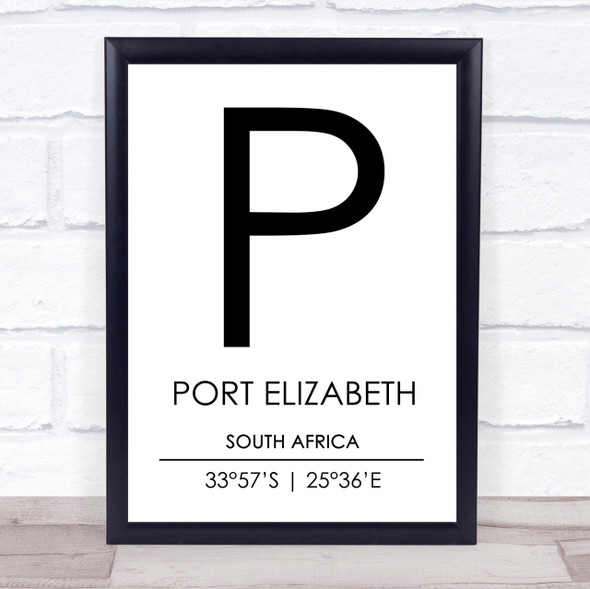 Port Elizabeth South Africa Coordinates Travel Print