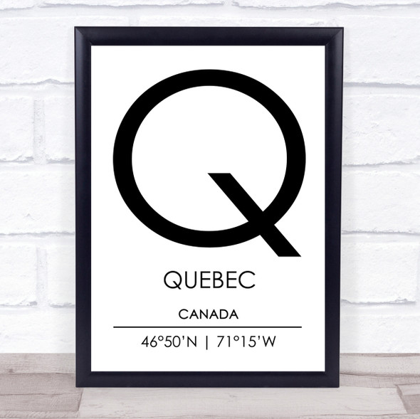 Quebec Canada Coordinates World City Travel Print