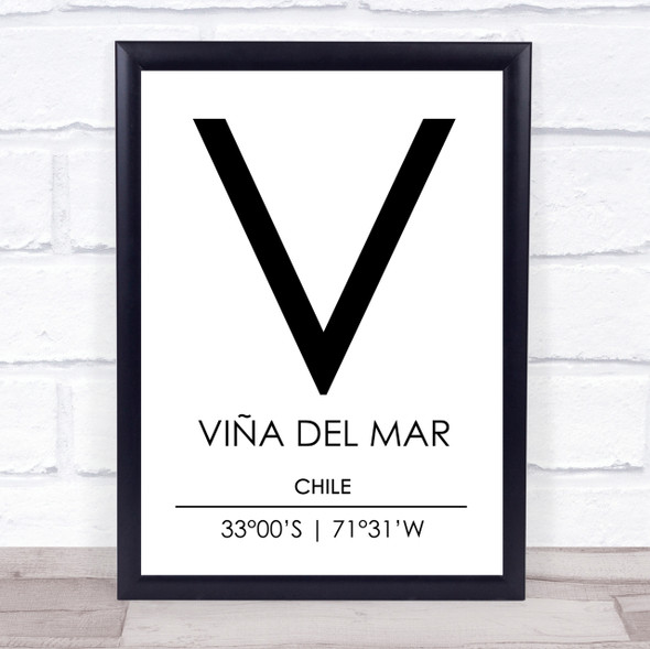 Vina Del Mar Chile Coordinates Travel Print