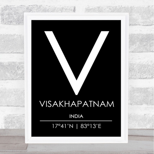 Visakhapatnam India Coordinates Black & White Travel Print