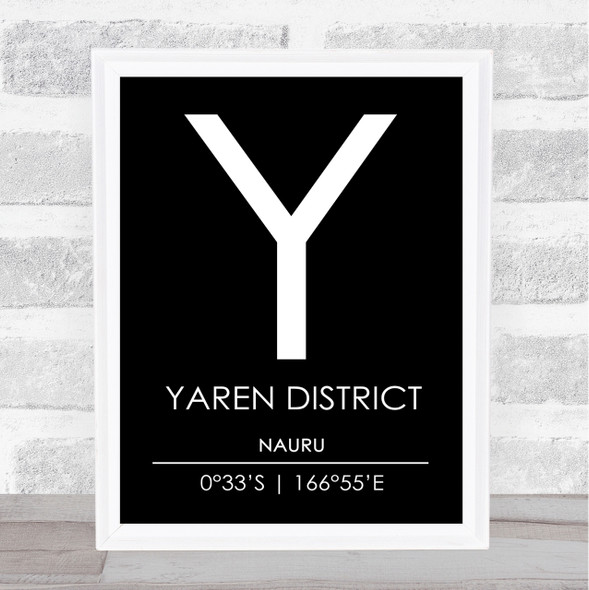 Yaren District Nauru Coordinates Black & White Travel Print