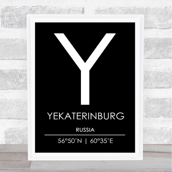 Yekaterinburg Russia Coordinates Black & White Travel Print